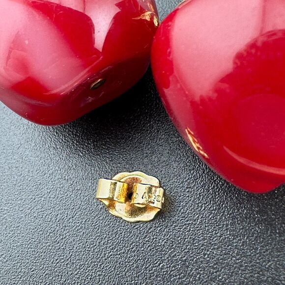 Vintage Avon Gold Tone & Red Light Pink Swirl Lucite Apple Dangle Earrings 1 in - Picture 9 of 12